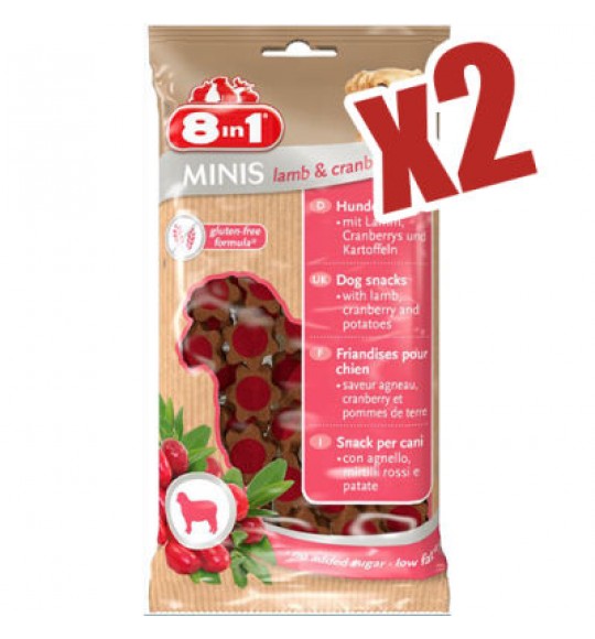8in1 Minis Kuzu Eti Kizilcik Glutensiz Kopek Odulu 100 Grx2 Adet